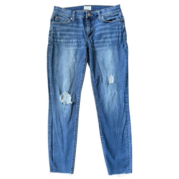 Hudson Krista Ankle Skinny Fit Raw Hem Medium Wash Medium Rise Light Distressed - Picture 1 of 8